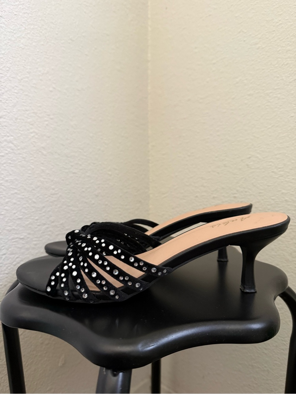 Black Studded Knot-Front Mule Heels